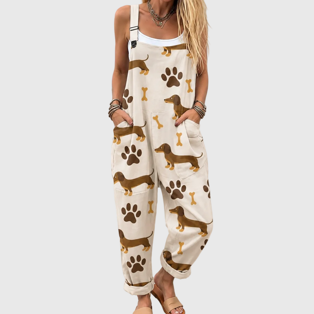 Sara – Ledig jumpsuit med hundmönster