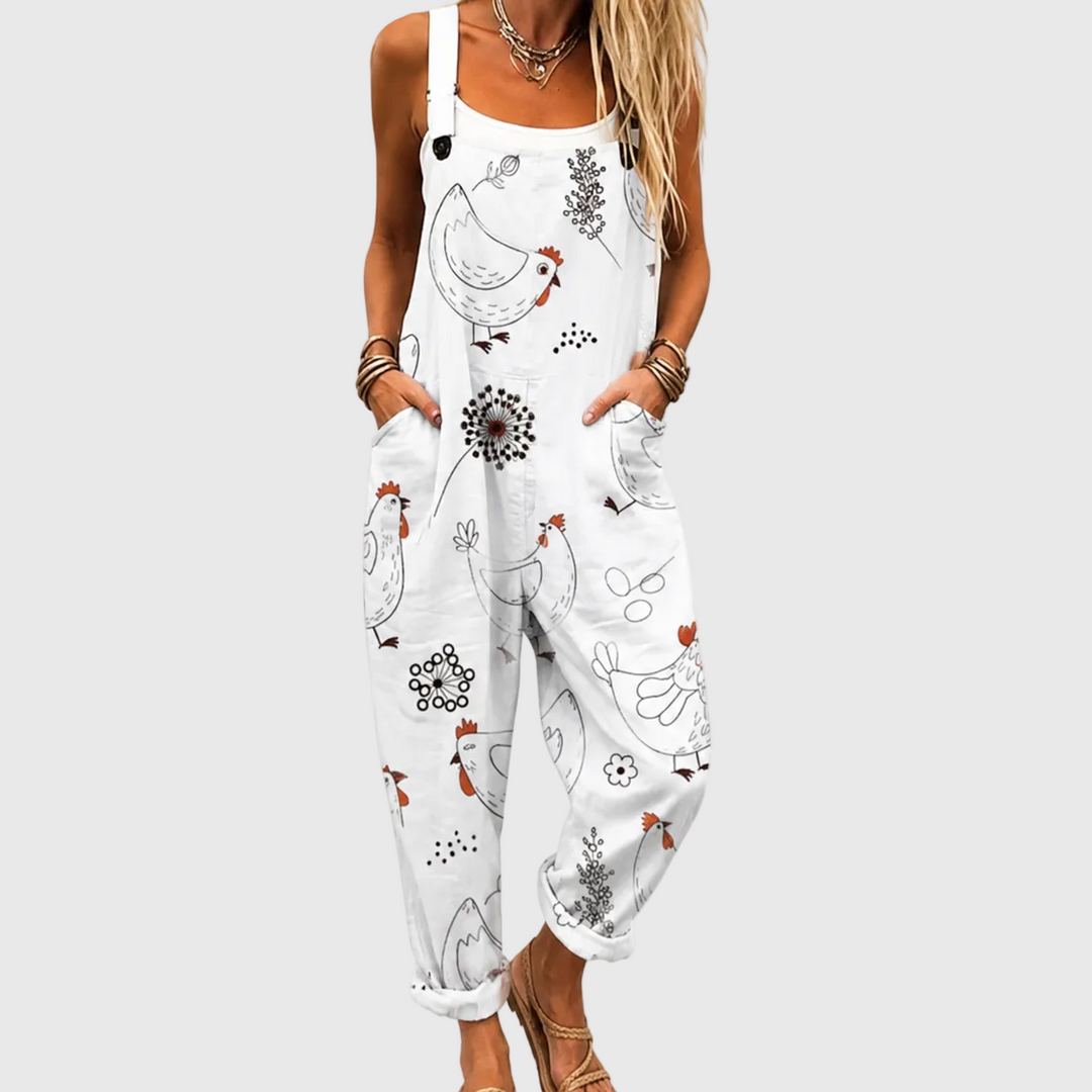 Marta – Ledig jumpsuit med hönsmönster