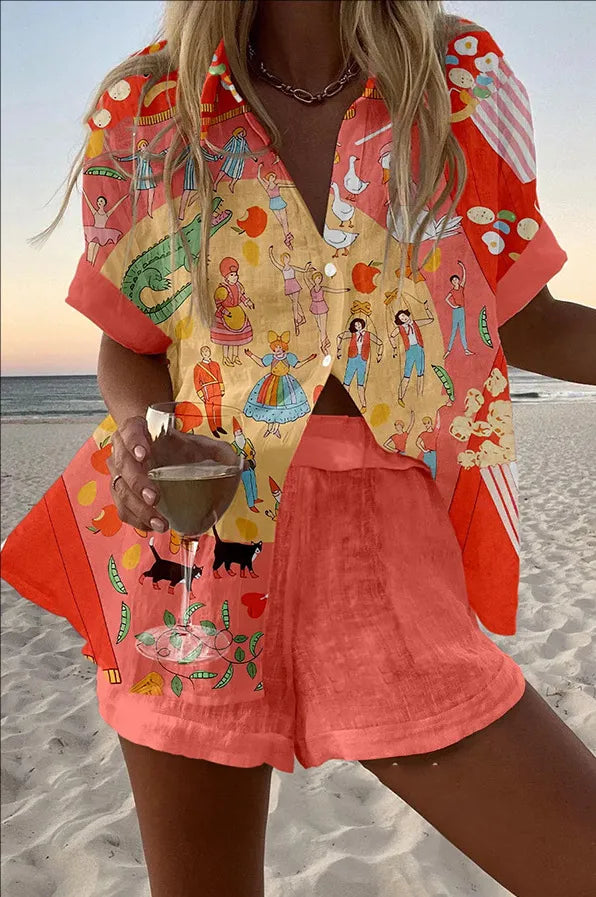 Dagny – Lekfullt mönstrat strandset med shorts