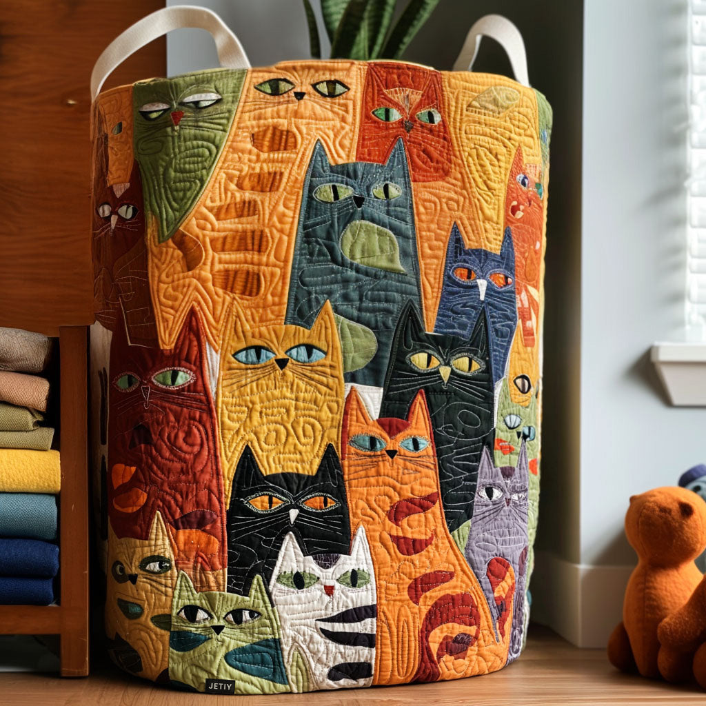 Ida – Quiltad förvaringskorg med kattmönster