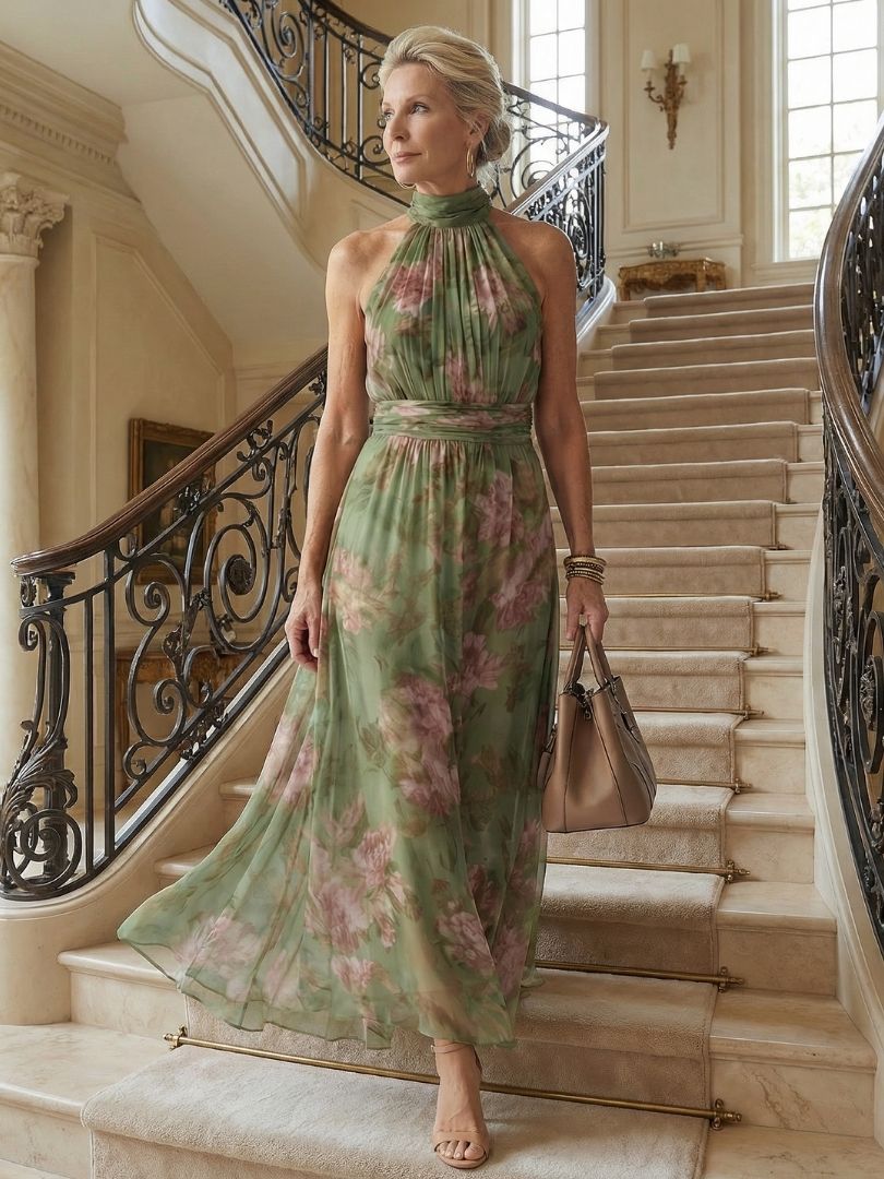Linnea – Samlad halter midi-klänning