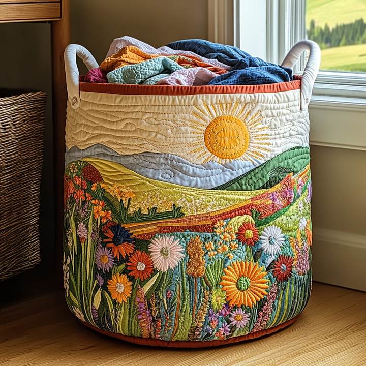 Filippa – Quiltad förvaringskorg med blomlandskap