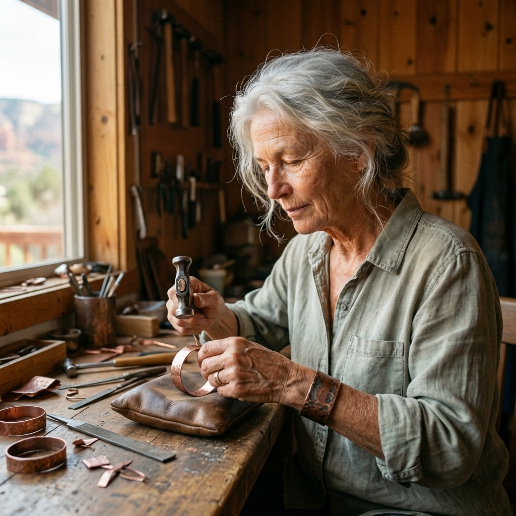 Judit – Handgraverat koppararmband med ökenmotiv