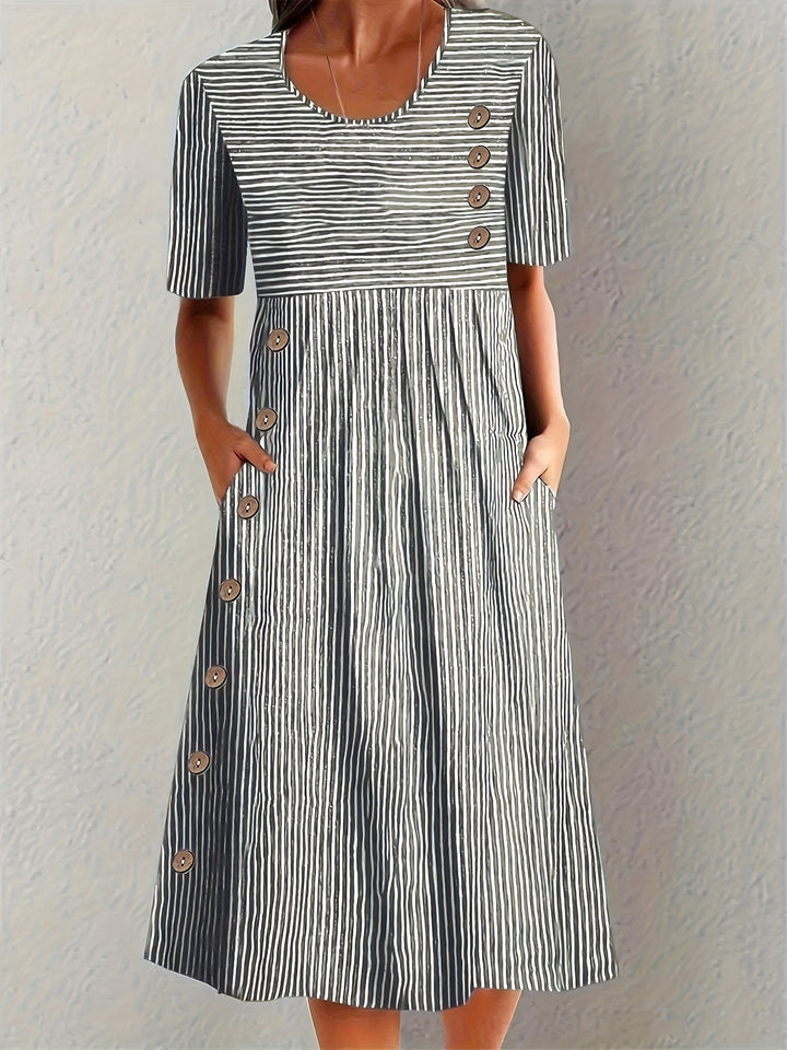 Sonja – Löst sittande randig sommar midi-klänning