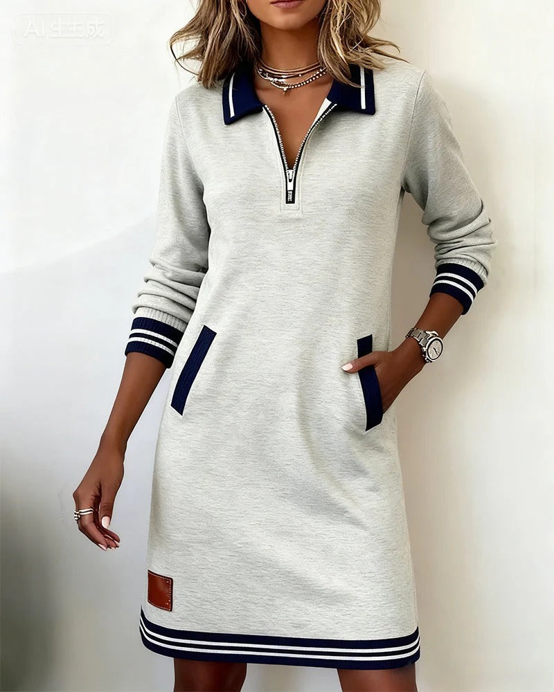 Gisela – Sweatshirtklänning med polokrage och dragkedja