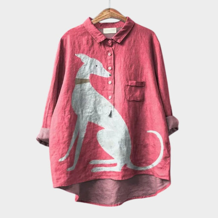 Majken – Elegant linneskjorta med illustrerade hundar