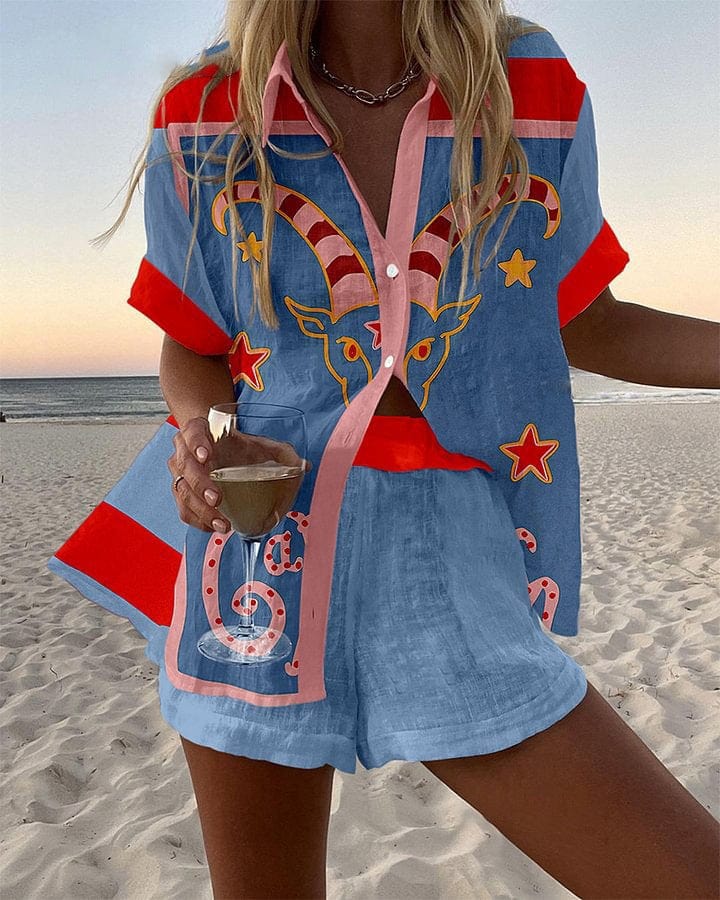 Gudrun – Grafiskt strandset med shorts